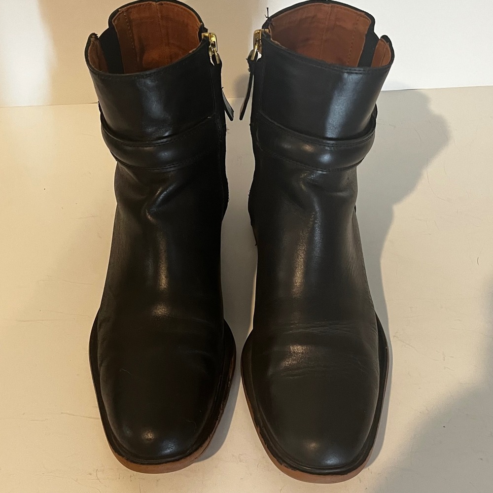 Franco Sarto Elese Black Leather Ankle Boots Buckle Strap Moto Booties Mens 8.5
